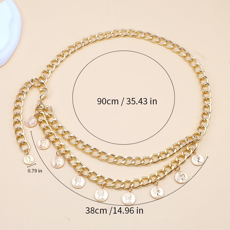 Pirate Waist Chain for Women Multilayer Metal Waist Chain Belt Adjustable Long Belt Body Belly Chain Boho Layered Coin Waist Chain Pirate Costume Women Men Jewellery - style: 408-HSYL-F 90cm