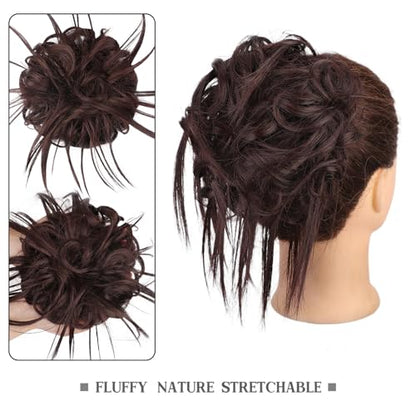HMD Tousled Updo Messy Bun Hair Piece for Women Synthetic Hair Extension | Messy Bun Hair Piece with Elastic Scrunchie Synthetic Tousled Updos Ponytail Hairstyles for Daily Wear - color: Dark Auburn