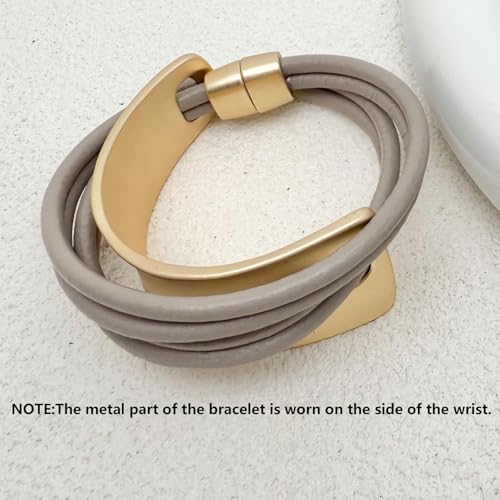 Leather Wrap Bracelet for Women Bangle Bracelet Handmade Bohemian Bangle Bold Statement Leather Bracelet for Women Trendy - style: Tan Leather Wrap Bracelet
