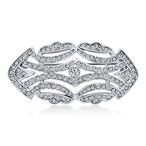 Estate Style Jewelry Large Pave Wedding Bridal Crystal Fashion Gatsby Vintage Art Deco Style Scarf Brooch Pin For Women Silver Plated Brass
