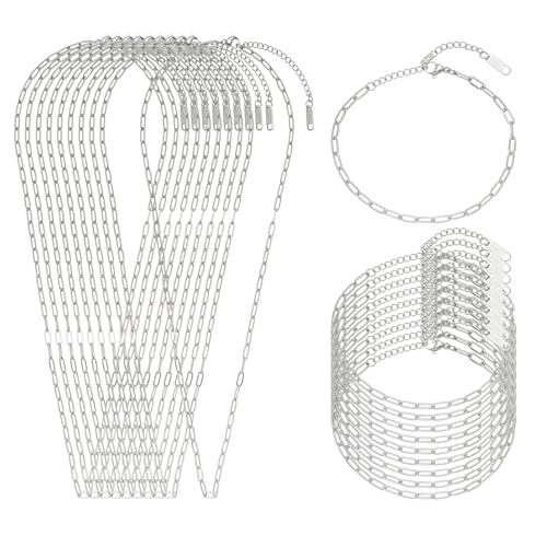 Swyabi 20 PCS Paperclip Necklace Bracelet Chains Bulk for Jewelry Making | 18K Stainless Steel, with Extender, No Fade, No Rust, Adjustable, for Men Women DIY, Silver - color: 3x7.5mm Silver