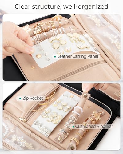 Marscamd Travel Jewelry Case Organizer, Foldable Jewelry Bag, Black | with Zipper Jewelry Bag for Earrings, Rings, Necklaces, Bracelets, Brooches - color: Black