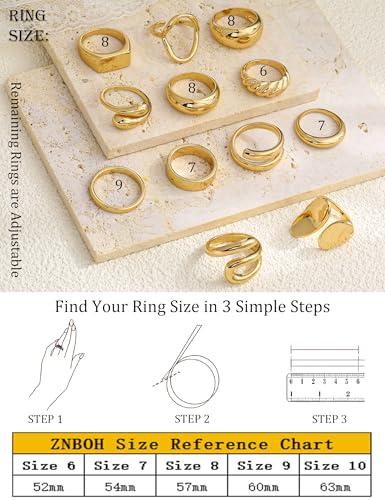 12 PCS Chunky Gold Stackable Rings for Women Non Tarnish 18K Gold Plated Statement Ring Stack Set Silver Adjustable Stacking Thumb Knuckle Band Dainty Open Rings Signet Cute Jewelry Gift - color: 12Pcs Gold