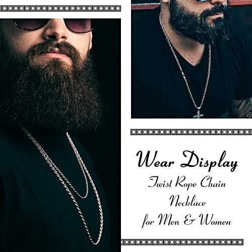 Twist Chain Necklace - Stainless Steel Rope Jewelry for Men & Women - size: 32 Inches, style: 3 mm Wide