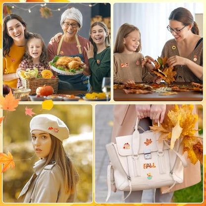 SANNIX 60Pcs Fall Pins, Autumn Enamel Pins Bulk Thanksgiving Lapel Pins Pumpkin Turkey Maple Leaf Brooch Pins for Clothes Bags Hats Accessories, 30 Styles - style: Fall Pins