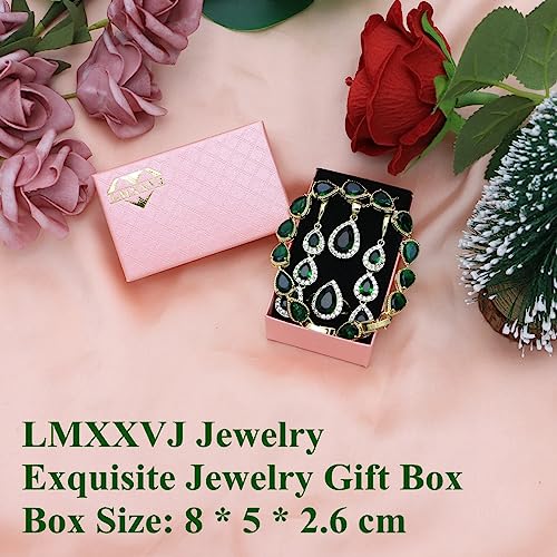 LMXXVJ Necklace Long Earrings Bracelet Set, White Gold Plated Created Blue Sapphire Jewelry Set Wedding Party Gift Jewelry for Women Bridal Bridesmaid - color: Gold-Green