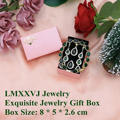 LMXXVJ Necklace Long Earrings Bracelet Set, White Gold Plated Created Blue Sapphire Jewelry Set Wedding Party Gift Jewelry for Women Bridal Bridesmaid - color: Gold-Green