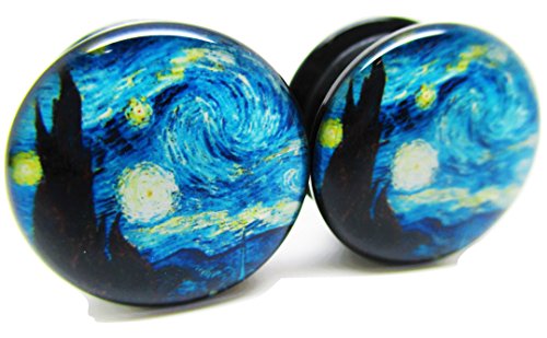 A Starry Night Ear Plugs - Acrylic Screw-On - New - 14 Sizes - Pair - style: 0 Gauge (8mm)