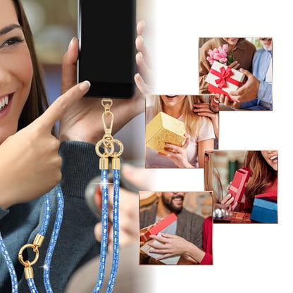 Crystal Phone Strap Crossbody Rhinestone Cell Phone Neck, Blue - color: Blue