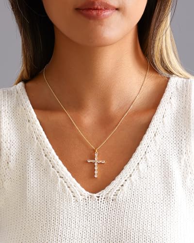Cross Necklace for Women, 14K Gold Plated Cubic Zirconia Cross Pendant Necklace, Trendy Christian Jewelry Gifts for Baptism First Communion Christmas - color: Style I - Gold