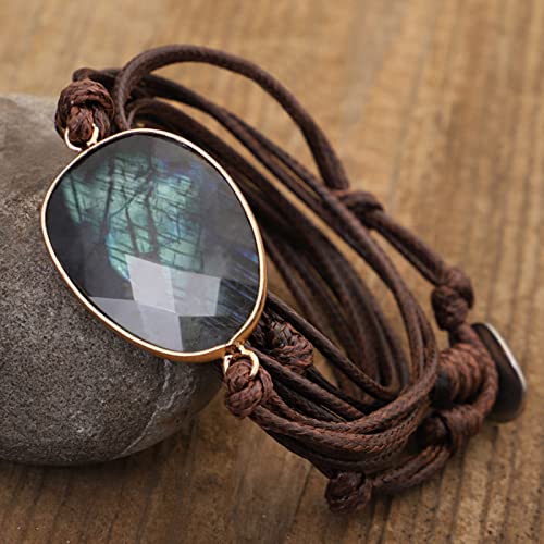 Plumiss Women Boho Handmade Natural Stone Crystal Leather Bead Wrap Bracelets Collection - style: Chakra Jasper