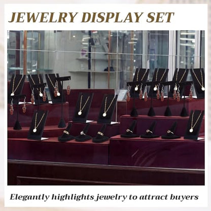 30 Pcs Velvet Jewelry Display Set for Vendors, Earring Display Stands, Necklace T Bar, Ring Holders, Black Jewelry Holder for Craft Shows, Booth, Selling