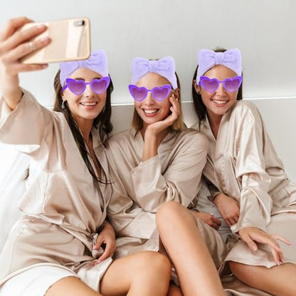 Semato 4 Pcs purple Bridesmaid Proposal Gifts Bridesmaid Spa Headband, Hair Claw Clips, Heart Shaped Sunglasses and Smooth Satin Scrunchies - color: Purple