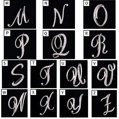 Letter Brooch Pins Initial Rhinestone Brooch for Women Crafts Silvery A-Z - color: Silver D