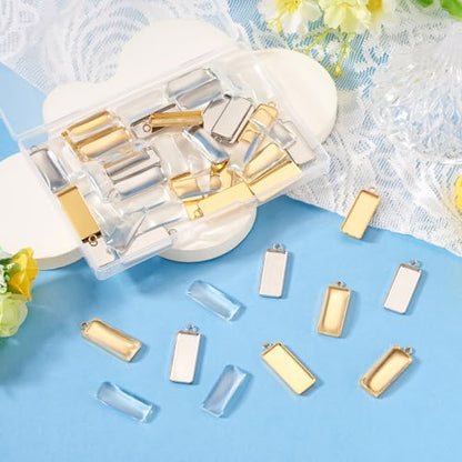 Craftdady Stainless Steel Pendant Cabochon Settings Heart Square Teardrop Flat Round Oval Rectangle Blank Bezel Trays Base Pendant with Glass Cabochons for DIY Earrings Necklace Jewelry - color: Golden & Stainless Steel Color Rectangle