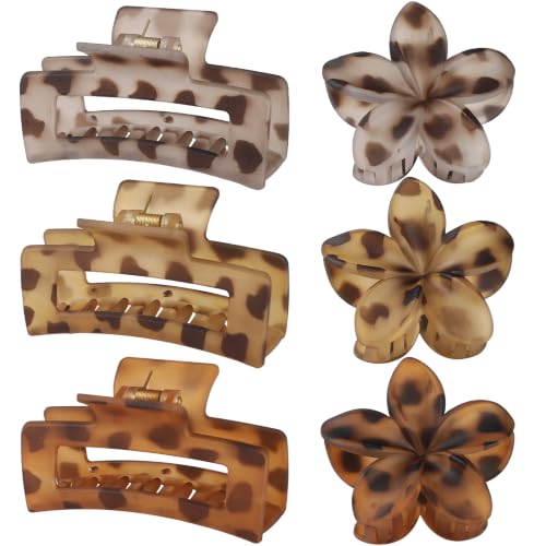 Flower Hair Clips for Women, Square Claw Clips for Girls 6 PCS - Deep Color - leopard - color: leopard