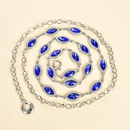 ILuvatar Green Glass Diamond Chain Belt - Metal Women's Western Style Dress Belt - color: Silver-dp