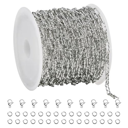 SMYHTGLIF 5 Meters Silver Plated Soldered Peanut Chain for Jewelry Making | Stainless Steel Bulk Chain Roll Permanent Jewelry Chain with Lobster Clasps Jump Rings - color: Silver