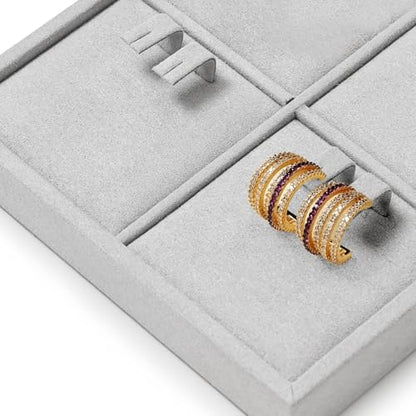 Microfiber 4 Slots Jewelry Earring Display Tray | Earring Display Organizer Tray Gray - size: 5.5" x 5.5" x 0.78"