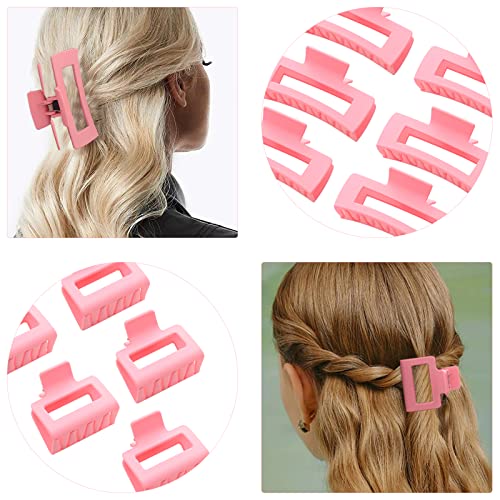 12 Pack Pink Square Claw Clips, Big and Small Neutral Rectangle Hair Claw Clips, Non-slip Matte Large Hair Clips for Women,Strong Hold jaw clip for Thick Thin Hair - color: Mixed Pink