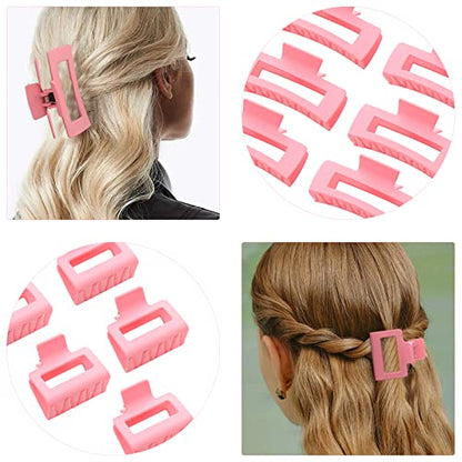 12 Pack Pink Square Claw Clips, Big and Small Neutral Rectangle Hair Claw Clips, Non-slip Matte Large Hair Clips for Women,Strong Hold jaw clip for Thick Thin Hair - color: Mixed Pink