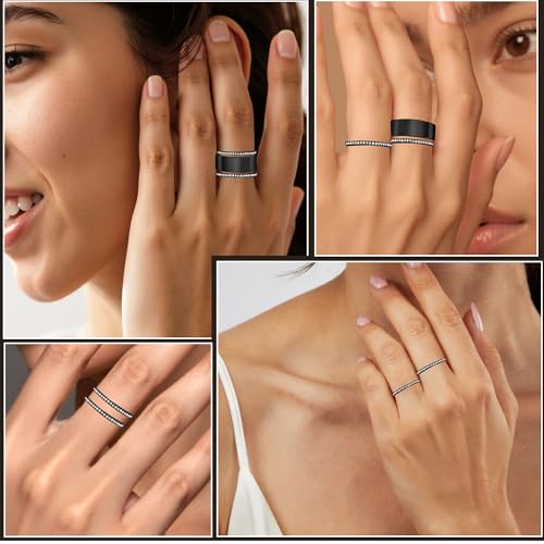 2-Pack 14K Gold Plated Stacking Rings for Oura Ring Gen 5/4/3 | Cubic Zirconia，oura ring stack accessories，Diamond Rings for Women - color: Black