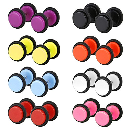 JEWELRIESHOP 8 Pairs Assorted Stainless Steel Acrylic Cheaters Plugs Barbell Expander Screw Stud Earrings, 19 Gauge