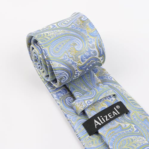 Alizeal Mens Gradient Paisley Necktie and Pocket Square Set | Elegant Design Perfect for Weddings Banquets Business Formal Events - color: 143-light Blue+yellow Green
