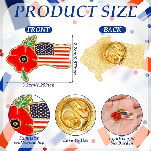 Tondiamo 4th of July Patriotic Poppy Pins Bulk Red Poppy Flower USA Flag Badges Pin for Independence Day Decoration - style: Classic