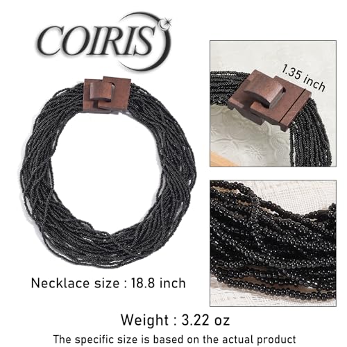 Coiris Beaded Strand Necklace for Women Boho Chunky Beaded Strand Necklace Bohemian Summer Beach Necklace Jewelry for Women(N0059-Black) - color: Black