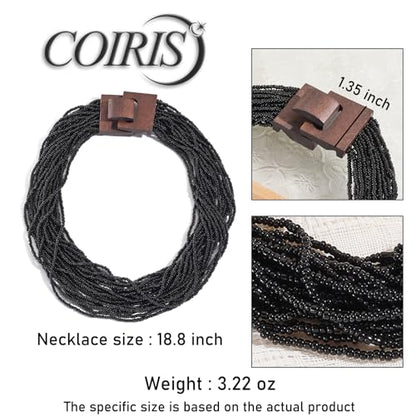 Coiris Beaded Strand Necklace for Women Boho Chunky Beaded Strand Necklace Bohemian Summer Beach Necklace Jewelry for Women(N0059-Black) - color: Black