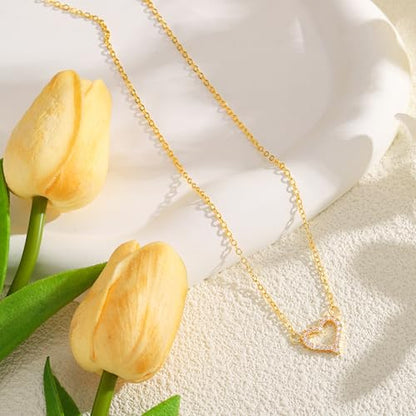 Starain Heart Necklaces for Women Dainty Cubic Zirconia Love Heart Pendant Necklace 18K Gold Plated Chain Trendy Stuff Jewelry - color: B Gold Heart Necklace