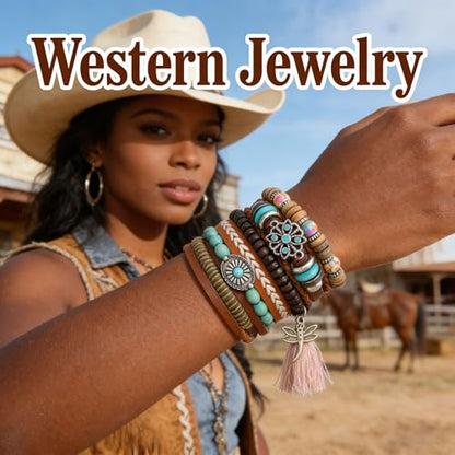 Western Outfits for Women Turquoise Western Bracelets Bohemian Vintage Stackable Beaded Leather Bracelets Adjustable Hand-woven Layered Bracelet Western Country Concert Jewelry for Women - style: Turquoise Dragonfly