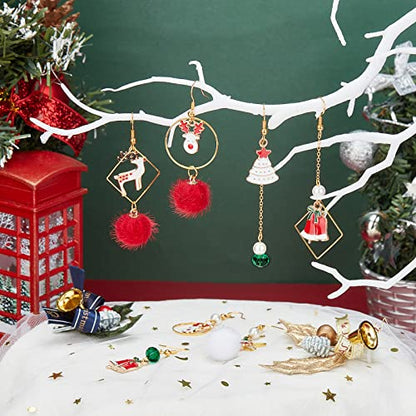 SUNNYCLUE 1 Box DIY 10 Pairs Christmas Fabric Fur Pompom Earring Making Kits Christmas Tree Reindeer Enamel Pendants Charms Faux Mink Fur Covered Pendants for Women Beginners, Instruction - color: 10-diy-10 Pairs Christmas Pompom Ball Earrings