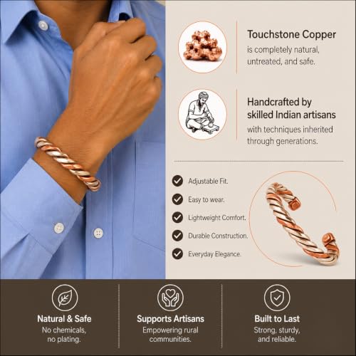 Touchstone Copper magnetic bracelet Tibetan style. Hand forged with solid and high gauge pure copper. Twisted rope look. 2 metal look. - style: Braided two tone