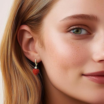 Sonateomber Gold Silver Small Hoop Dangle Earrings for Women, Trendy Dainty Rhinestone CZ Dangling Prom Wedding Leaf Flower Snowflake Butterfly Starfish Fashion Jewelry Gift - color: Red Heart