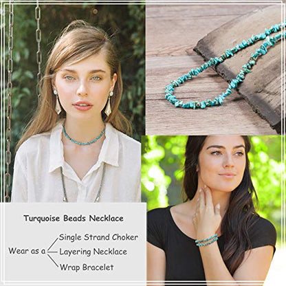 PEARLADA Turquoise Beaded Choker Necklace Chakra Stone Necklace Adjustable - color: Turquoise Chips