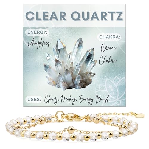 Farfume Crystal Beaded Bracelets for Women 4mm Natural Stone Jewelry Gifts | Natural Beads Gemstone,Handmade,Helper Tool,Yoga Protection,Hypoallergenic,Durability Wear - color: Clear Quartz-steadfast&vitality