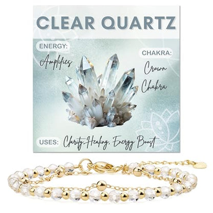 Farfume Crystal Beaded Bracelets for Women 4mm Natural Stone Jewelry Gifts | Natural Beads Gemstone,Handmade,Helper Tool,Yoga Protection,Hypoallergenic,Durability Wear - color: Clear Quartz-steadfast&vitality