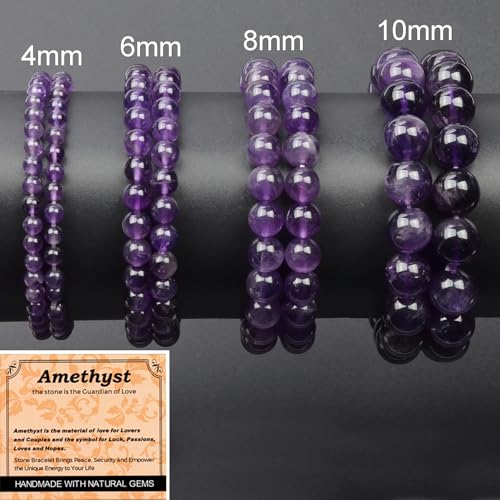 MASSIVE BEADS Handmade Yoga Stretch Elastic Bracelet Natural Stone Crystal Healing Power Energy Gifts for Unisex Adult 4mm 6mm 8mm 10mm - color: Amethyst(Love Guardian), size: 10mm