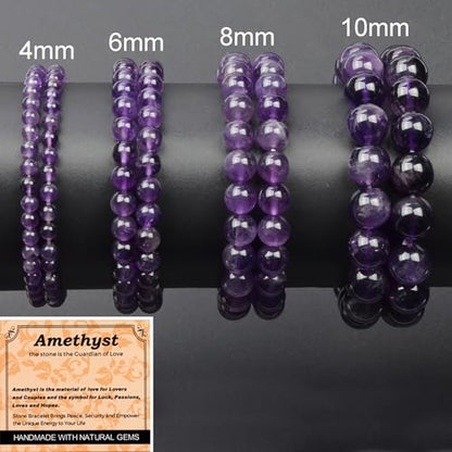 MASSIVE BEADS Handmade Yoga Stretch Elastic Bracelet Natural Stone Crystal Healing Power Energy Gifts for Unisex Adult 4mm 6mm 8mm 10mm - color: Amethyst(Love Guardian), size: 10mm