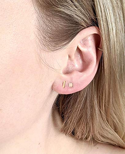EPIRORA Sterling Silver Stud Earrings for Women Men- 4 Pairs of Hypoallergenic Simple Geometric Small Stud Earring Set Tiny Circle Triangle Square Bar Stud Earrings Mini Cartilage Tragus Earrings - style: Style 1- Rose Gold