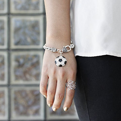 Silver Customized Charm Bracelet with Cubic Zirconia Jewelry - style: Soccer Ball