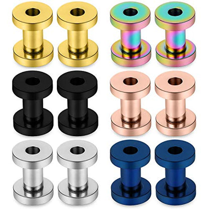 Lcolyoli Screw Fit Ear Gauges Kit Surgical Steel Tunnel Expander Earrings Earlobe Plugs Body Piercing Jewelry Set for Women Men 14G-00G 12 Pieces - style: d: 12Pcs-6 Colors-6G