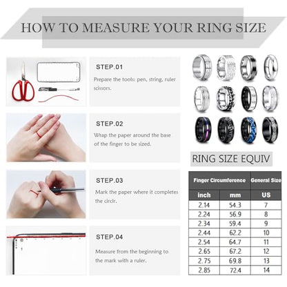 EIELO 12Pcs Stainless Steel Band Rings for Men Women Cool Fidget Spinning Chain Ring Anxiety Relief Fashion Simple Wedding Engagement Ring Set