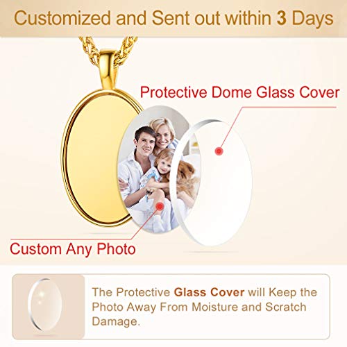 Custom4U Personalized Photo Necklace - Custom Heart/Oval/Round Charm Necklaces with Picture + Chain Adjustable - Stainless Steel/Acrylic Pendant Memorial Jewelry Christmas Gifts for Women - color: D-Gold Color