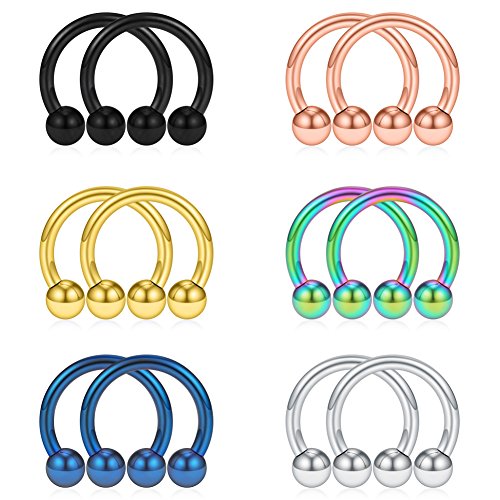 SCERRING 12PCS 10-14mm Stainless Steel Nose Horseshoe Hoop Rings Eyebrow Lip Ear Tragus Septum Piercing Hanger Retainer 16G 14G 12G - style: 14G - Inner Dia. 10mm