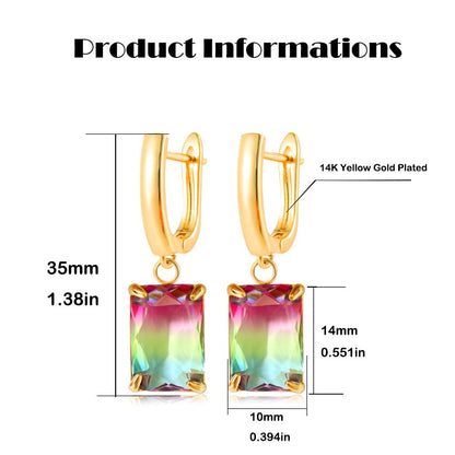 Geometric 14K Gold Crystal Stone Quartz Gemstone Leverback U Hoop Drop Dangle Earrings Jewelry for Women - color: E01
