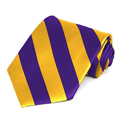 tiemart Men's Striped Tie Standard Length - color: Dark Purple and Golden Yellow
