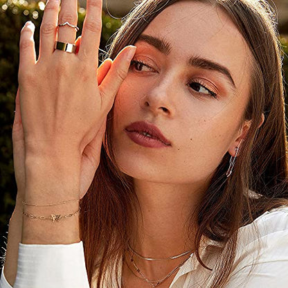 Dainty Gold Bracelets for Women, 14K Gold Plated Adjustable Layered Beads Bracelet Cute Evil Eye Oval Chain Pearl Bar Turtle Gold Bracelets for Women Jewelry - style: Beads Chain&Butterfly